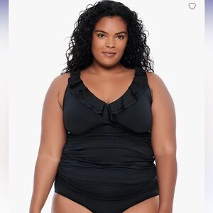 NWOT!! Black Label Ralph Lauren - Plus Size Beach Club Ruffle Tankini - Black